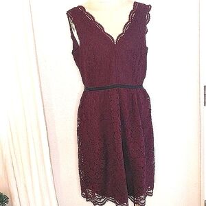 Ann Taylor Loft Burgundy Lace Party Dress Sleeveless Ribbon Trim Sz 2 NWT